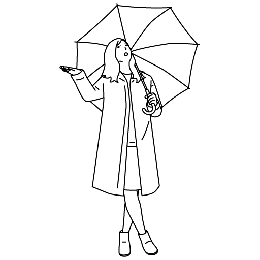 片手で雨が降っているか確認する傘を差した女性