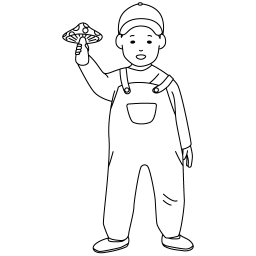 毒キノコを拾って満足げな男の子