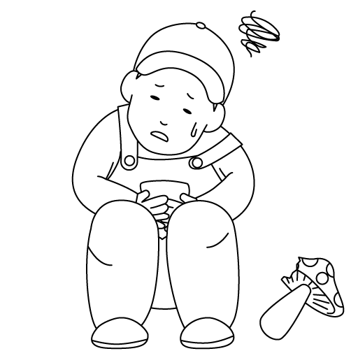 毒キノコを食べてお腹を壊す男の子